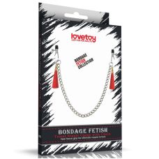 Затискачі для сосків з пензликом червоного кольору на сріблястому ланцюжку Lovetoy