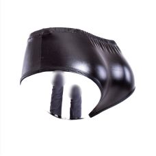 Двойной ременной реалистичный страпон силиконовый черного цвета Bdsm4u