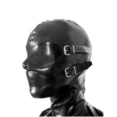 Маска на голову с регулируемыми ремешками БДСМ латексная черного цвета Bdsm4u