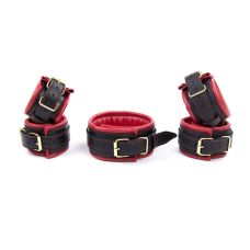 Набір для бондажу та фіксації БДСМ чорно червоного кольору із золотистою фурнітурою Vscnovelty Red Gold вondage кit 3 предмета