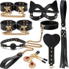 Набір для сексу БДСМ чорного кольору Vscnovelty Golden leather bondage Kit 8 предметів