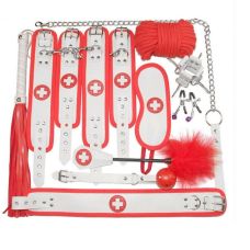 Набір медсестри для бондажу БДСМ червоно білого кольору Vscnovelty Nurse Bondage Kit 10 предметів