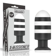 Большая анальная пробка для фистинга на присоске бело черного цвета Lovetoy X Missioner Butt Plug длина 195 мм