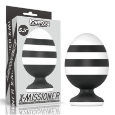 Анальна пробка велика для фістингу на присосці біло чорного кольору Lovetoy X Missioner Butt Plug довжина 140 мм