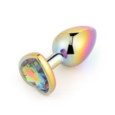 Анальная пробка с камушком в форме сердечка разноцветная Bdsm4u размер Small