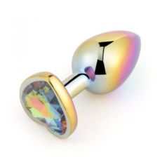Анальная пробка с камушком в форме сердечка разноцветная Bdsm4u размер Large