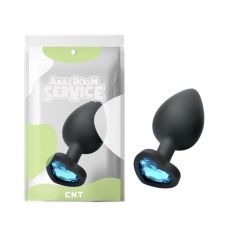 Анальная пробка силиконовая черного цвета с голубым камушком в форме сердца Cnt Love Diamond размер Large