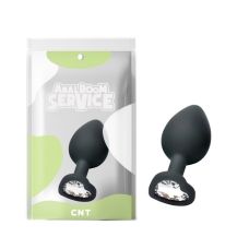 Анальная пробка силиконовая черного цвета с прозрачным камушком в форме сердца Cnt Love Diamond размер Medium