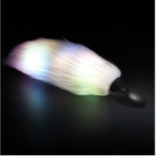 Светящаяся анальная силиконовая пробка черного цвета с разноцветным пышным хвостом Cnt Snow Fox