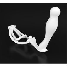 Пояс верности мужской БДСМ соединенный с анальной пробкой из нейлона белого цвета Bdsm4u 