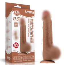 Фаллоимитатор реалистичный двухслойный на присоске коричневого цвета Lovetoy длина 290 мм