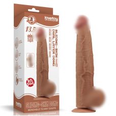 Величезний фалоімітатор реалістичний двошаровий на присосці коричневого кольору Lovetoy довжина 340 мм