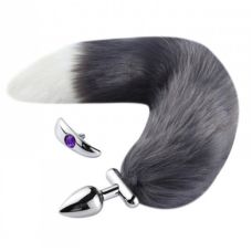 Анальна пробка із хвістом, що знімається Deformable Fox Tail Metal Anal Plug сірий