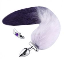 Анальний металевий затор зі знімним хвостом Deformable Fox Tail Metal Anal Plug фіолетовий
