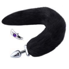 Анальная пробка металлическая серебристого цвета с пышным черным хвостом Bdsm4u