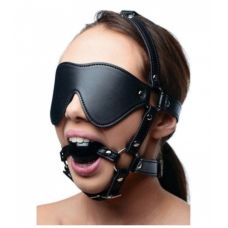 Маска Кляп шарик в рот БДСМ из искусственной кожи черного цвета Foxshow