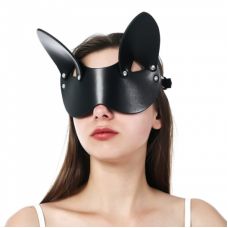 Маска на глаза из исскуственной кожи с ушками Kitty Bondage Mask черного цвета