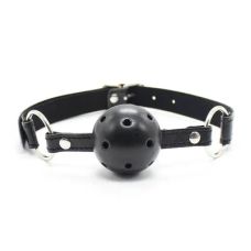 Кляп шарик в рот БДСМ из пластика с ремешком из искусственной кожи черного цвета Bdsm4u