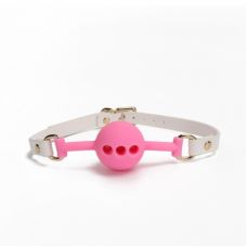 Кляп кулька в рот БДСМ силіконовий рожевого кольору з білим ремінцем Bdsm4u