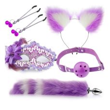 Набір для сексуальних ігор БДСМ Sexy Cat Ears Fox Tail Cosplay Sex Party Accessories фіолетовий