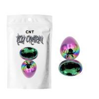 Анальная пробка  из медицинской стали радужная с зеленым камушком Cnt Aurora Gem