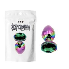 Анальна пробка з медичної сталі райдужна із зеленим камінчиком Cnt Aurora Gem