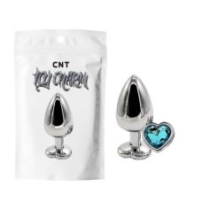 Анальная пробка из медицинской стали серебристого цвета с голубым камушком в форме сердца Cnt Heart Gem