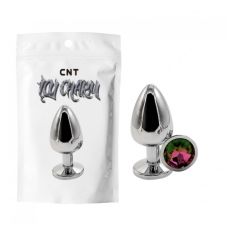 Анальная пробка из медицинской стали серебристого цвета с перламутровым камушком Cnt Sparkle Gem 