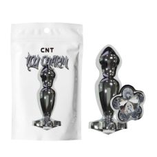 Анальная пробка ребристая из медицинской стали с камушком в форме цветка серебристого цвета Cnt Blossom Gem