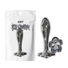 Анальная пробка из медицинской стали с камушком в форме цветка серебристого цвета Cnt Blossom Plum 