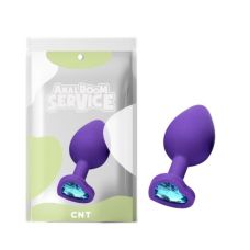 Анальная пробка силиконовая фиолетового цвета с голубым камушком в форме сердца Cnt Love Diamond размер Medium