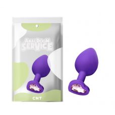 Анальная пробка силиконовая фиолетового цвета с розовым камушком в форме сердца Cnt Love Diamond размер Medium