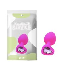 Анальная пробка силиконовая розового цвета с фиолетовым камушком в форме сердца Cnt Love Diamond размер Small