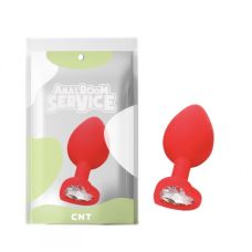 Анальная пробка силиконовая красного цвета с прозрачным камушком в форме сердца Cnt Love Diamond размер Medium