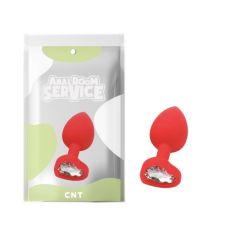 Анальная пробка силиконовая красного цвета с прозрачным камушком в форме сердца Cnt Love Diamond размер Small