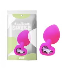 Анальная пробка силиконовая розового цвета с фиолетовым камушком в форме сердца Cnt Love Diamond размер Large