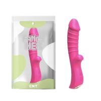 Вибратор  вагинальный реалистичный ребристый с отростком для клитора розового цвета Cnt Sparkle