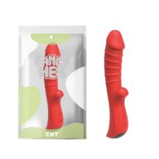 Вибратор  вагинальный реалистичный ребристый с отростком для клитора красного цвета Cnt Sparkle