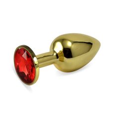 Анальная пробка из нержавеющей медицинской стали золотистого цвета с красным камнем Bdsm4u размер Small
