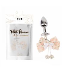 Анальная пробка из медицинской стали с камушком серебристого цвета с вишневым бантиком Cnt Cherry Blossom 