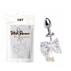 Анальная пробка из медицинской стали с камушком серебристого цвета с разноцветным бантиком Cnt Lavender Dream 