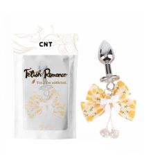 Анальная пробка из медицинской стали с камушком серебристого цвета с желтым бантиком Cnt Sun Flower Flows