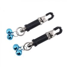 Зажимы для сосков черного цвета с голубыми шариками БДСМ Foxshow