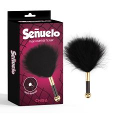 Щекоталка БДСМ для интимных ласк черного цвета с золотистой ручкой Chisa