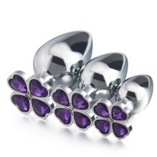 Анальна пробка з медичної сталі із чорним стразиком Metal Clover Butt Plug Jewelry Large