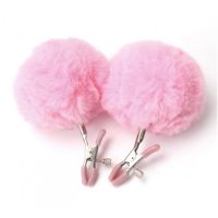 Зажимы с мехом для сосков или половых губ Nipple Fur розовый