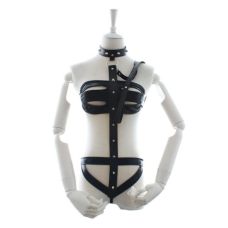 Женская портупея на все тело с поводком для БДСМ черная