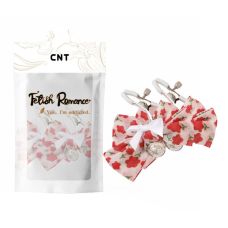Зажимы для сосков БДСМ с силиконовыми наконечниками и белыми бантиками и красным узором Cnt