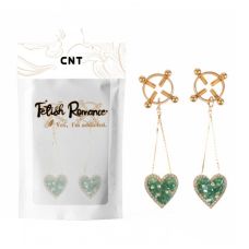 Зажимы для сосков БДСМ с силиконовыми наконечниками и украшениями зелеными сердечками Love Diamond Cnt