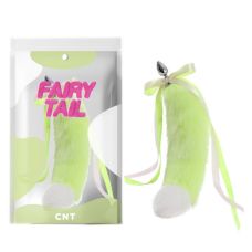 Анальная металическая пробка с длинным меховым хвостом Bicolor Foxs Tail Plug салатовый